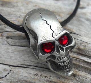 Silver PEWTER Gothic SKULL w/ RED EYES Pirate Biker Demon Tattoo 