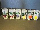 Vintage HAND PAINTED FROSTED GLASSES TUMBLERS set 6 Fruit grapes Retro