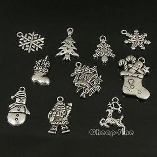   60x Tibet Silver Santa Christmas tree Snowflakes snowman Charms Beads