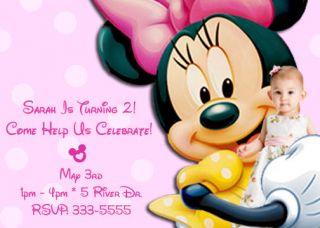 MINNIE MOUSE KIDS PHOTO BIRTHDAY PARTY INVITATIONS