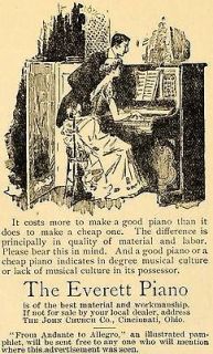 1891 Ad John Church Everett Piano Andante to Allegro   ORIGINAL 