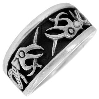   Silver Native Eagle Skeleton Tribal Tattoo Hearts Ring Size 14