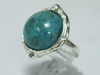 Amazing art deco turquoise 925 sterling silver band ring stone artisan 