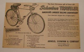 1952 Schwinn TRAVELER bicycle ad ~ Best Christmas Gift
