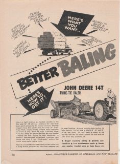   1956 2 pg JOHN DEERE 40T TRACTORS Advertisement TWINE TIE BALER