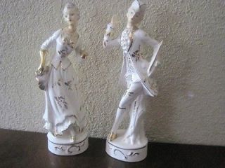  Japanese China Porcelain Gold Accented Victorian Figurine Set of Two