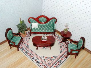   Miniature Furniture ~ Victorian Living Room Set Uphostered in Green