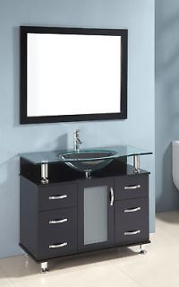   SOLID WOOD Clear Glass vessel sink Bathroom Vanity Cabinet Mirror s025