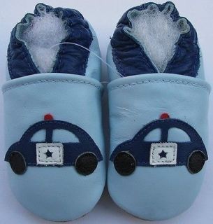 carozoo police car light blue 6 12m soft sole leather baby shoes