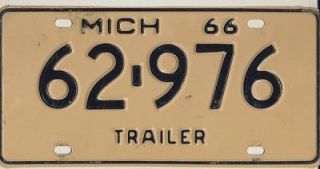 Vintage Michigan 1966 TRAILER License Plate Airstream Roadmaster 