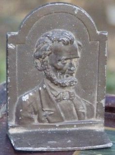   LINCOLN? Bas Relief Bookend book end metal single antique? vintage old