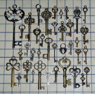 Newly listed Antique Vtg old look skeleton key lot pendant heart bow 