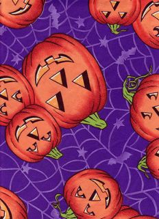 Halloween Vinyl Tablecloth Purple Orange Carved Pumpkin Spider Web 