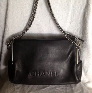 Vintage CHANEL Baby Soft Black Leather Silver Hardware Hobo Style 