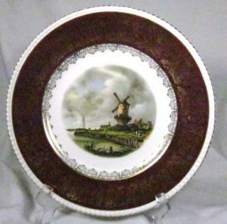 LOVELY SOLIAN WARE SIMPSONS POTTERS DECORATIVE WINDMILL PLATE GOLD 