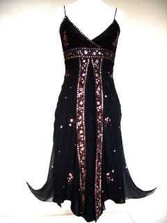 WAREHOUSE VINTAGE 30s STYLE EMBROIDERED SEQUINNED SILK DRESS 20s 