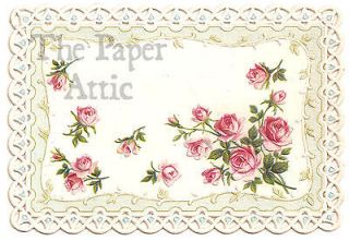 Antique Vintage Victorian French Litho Die Cut Card Shabby Pink Roses