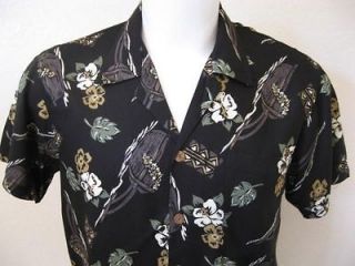 Youth BOYS Pineapple Moon 100% Rayon Black Floral Aloha Hawaiian Shirt 