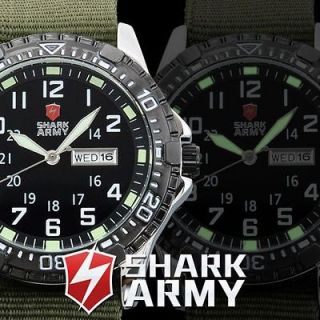   Army Green Nylon Fashion Black Bezel Date Day Men Sport Quartz Watch