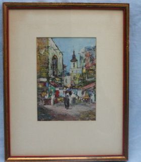 Orientalist 20th C Water Color Painting Of The Market