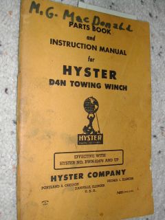 Hyster D4N TOWING WINCH PARTS BOOK/INSTRUCTION MANUAL CATERPILLAR D4 