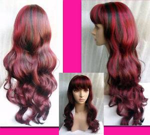 New Style Long curly red mixed black ladys hair Wig wigs+WEAVING cap