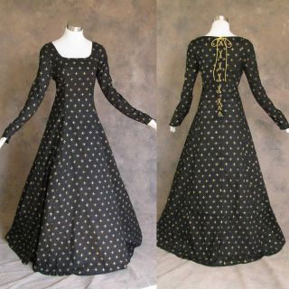 Medieval Renaissance Gown Black Gold Dress Costume LOTR Wedding XL/1X