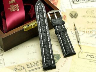 22mm Hand made Black leather Watch Band + Tool fits Nautica