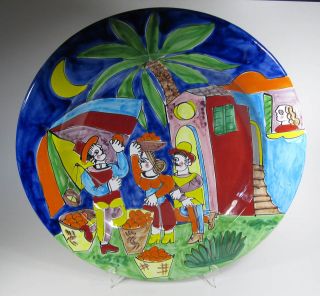 Large Italian Hand Painted Platter Wall Plate After Desimone 22 Wide