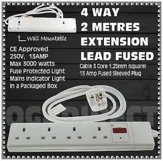   Socket Fused Extension Lead Cable Fuse Mains Indicator Wall Mounting