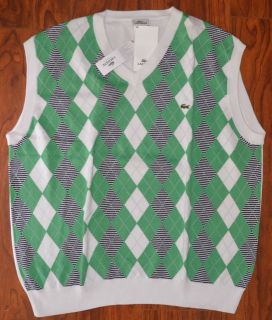   LACOSTE V Neck Pullover Sweater Vest White / Green XL, X Large ( 7