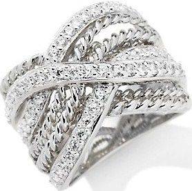    Roped & Pave Crisscross Sterling Silver Band Ring   Size 5 & 6