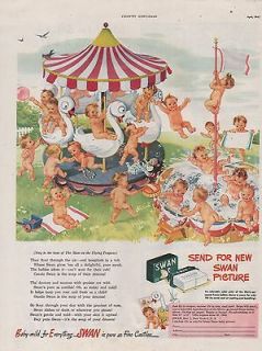 1945 VINTAGE SWAN FLOATING SOAP SEND FOR NEW PICTURE PRINT AD