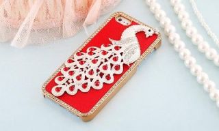 NEW iPhone 5 Black with White Pearl beaded Leather Peacock Bling 