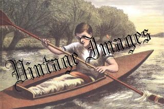 Boy Canoe Paddle Olympic Sport River Water Kid 369 Vintage Image Print 