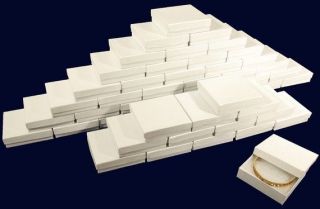 25 White Cotton Filled Jewelry Gift Display Boxes Set 3 1/4 x 2 1/4 