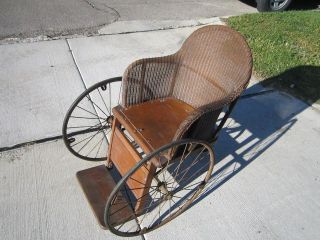 Vintage Gendron 3 Wheel WheelChair Antique Wood & Wicker Wheelchair