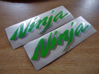 2x Green & Chrome Ninja Stickers   165x55mm decals   Kawasaki