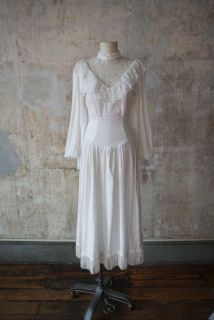   Vintage 80s Lace & Brocade Fringed Western Wedding Dress SZ 4   6