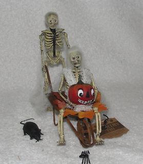   Halloween Miniature Skeleton in a wheelbarrow OOAK MINI Artist Ramsey