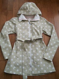   Essence Jacket Sz 8 Rain Coat Tan White Polka Dot Logo ~ RARE