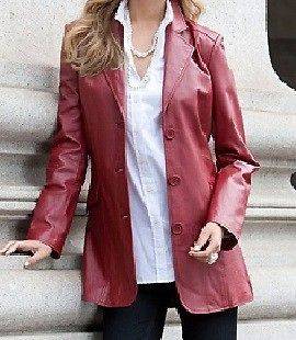 ladies womens winter red genuine leather blazer jacket coat plus1X 