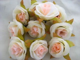 10X white+champagn​e rose Artificial Silk Flower Heads Craft Wedding 