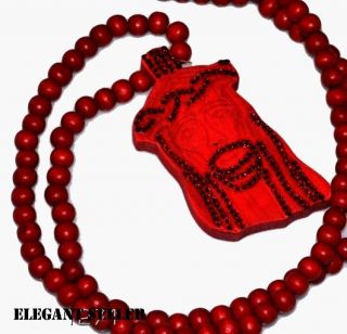   OUT Wood Jesus RED Piece Necklace Chain 36 Beaded Good Nice Wooden