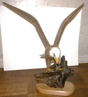Hand Carved Wooden Curved Wing American Bald Eagle Bird Sea Ray Regal 
