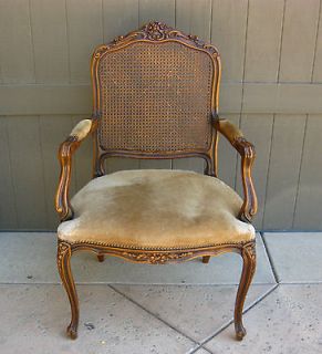   Provincial CHAIR Carved Wood & Cane Frame with Gold Suede Fabric