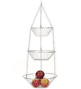 Chrome Wire Three Tier Hanging Fruit Baskets Kitchen Organizer