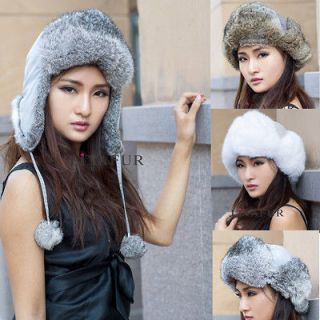 colors new womens real rabbit fur winter hat cap covered ear with 
