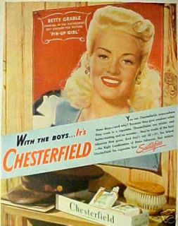 1944 Betty GrablePin Up GirlMovie Chesterfield Cigarettes Carton 