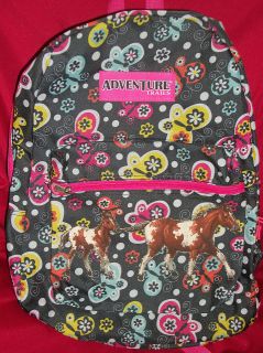 NEW Girls Butterflies HORSE Backpack book bag~Sparkle~Gl​itter 